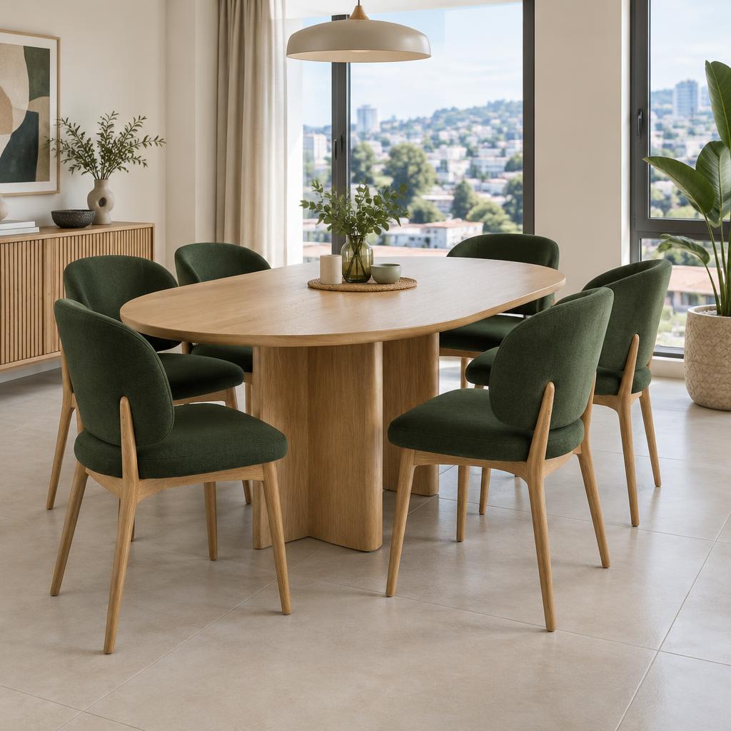Oak & green dining room